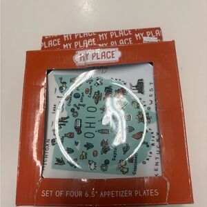 set of four "My Place" Ohio state themed appetizer plates
